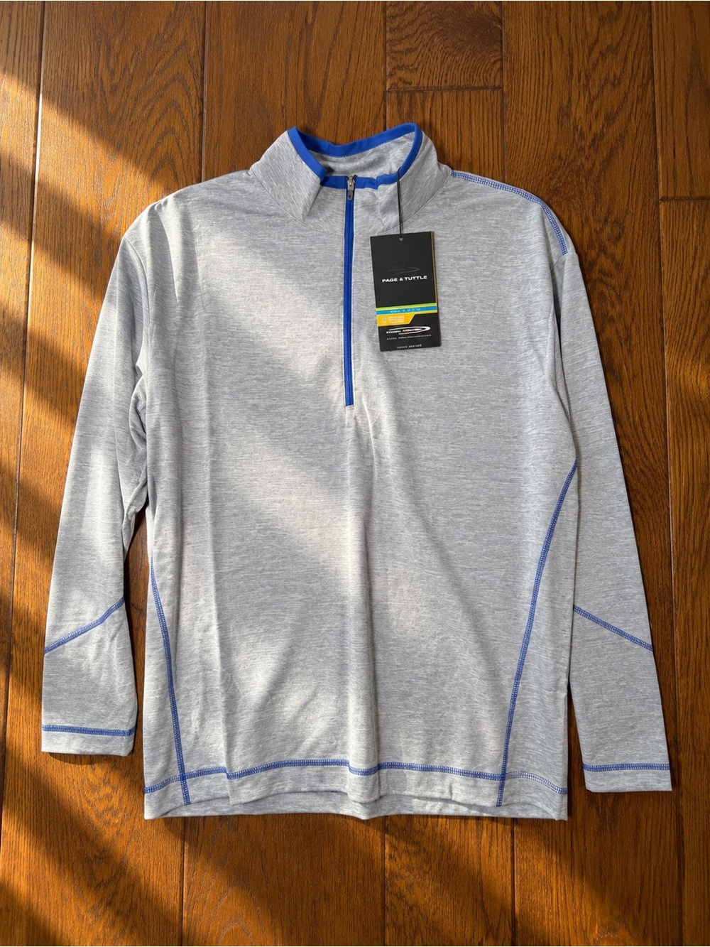 Page & Tuttle Men's Gray Quarter-Zip Pullover with Blue Trim Sz L NWT